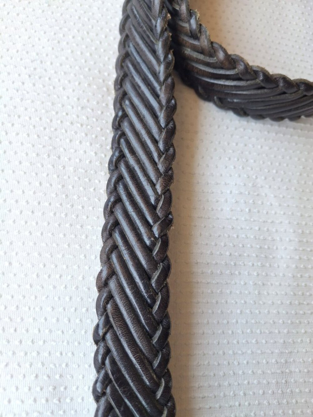 Ann Taylor Brown Braided Leather Belt Women's Square Buckle Size M Woven VTG - Picture 3 of 5